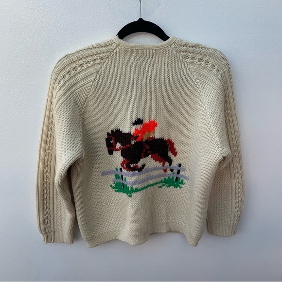 Vintage Caldwell Knit Cardigan Equestrian Horse Jump Fox Canadian Pure Wool 50s - Picture 6 of 9